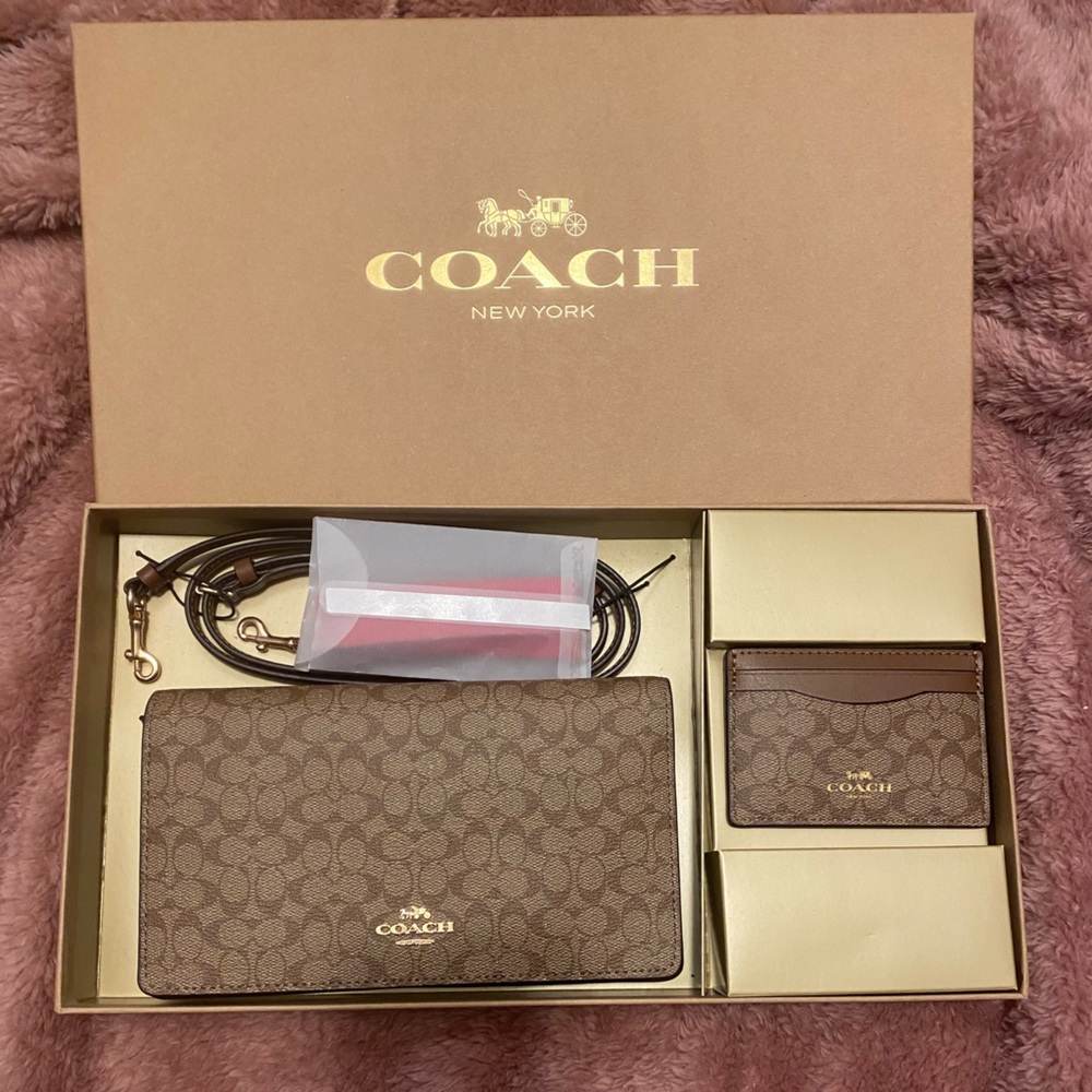 Boxed Anna Foldover Clutch Crossbody And Card Case Set In Signature Canvas